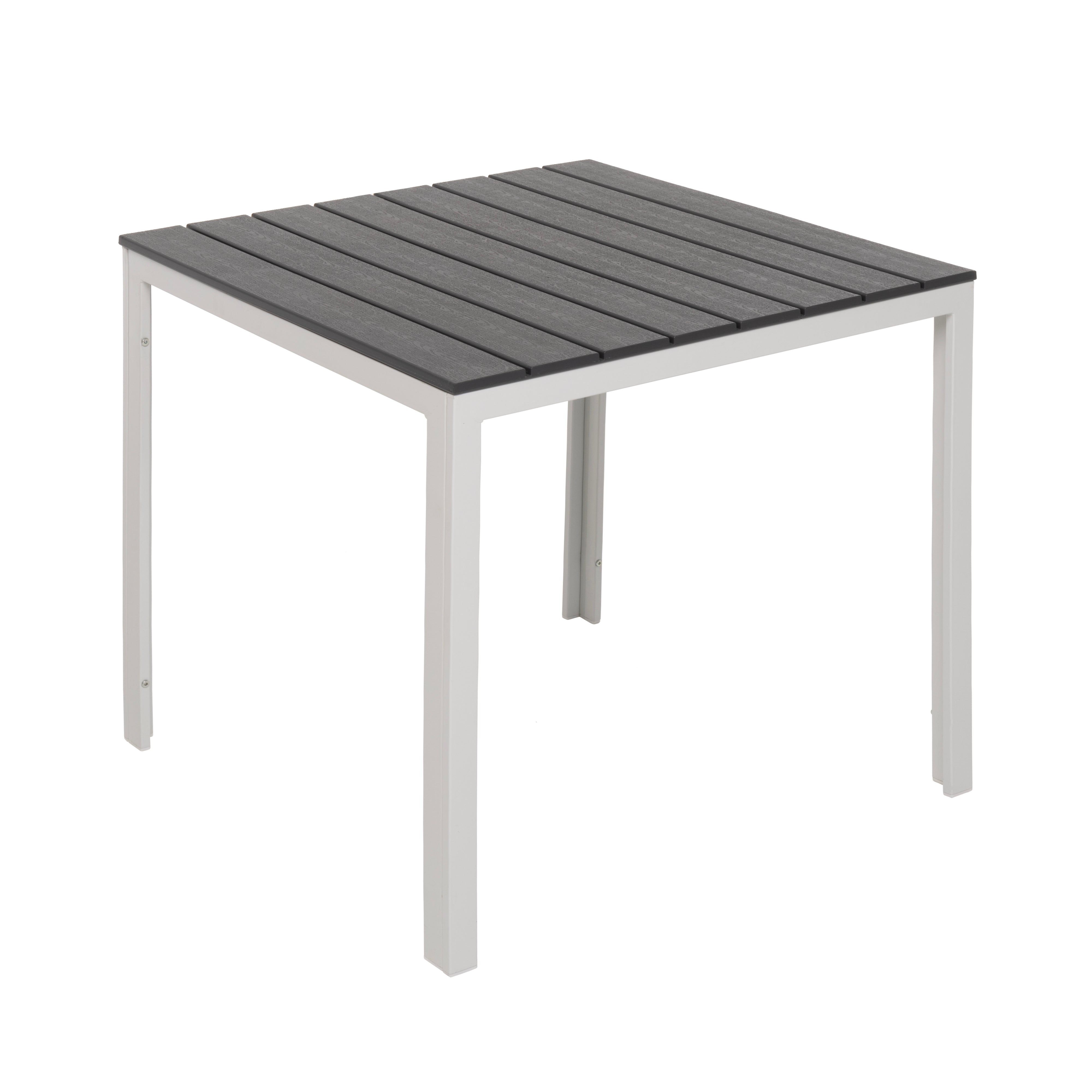 VESTIAMO CASA GIARDINO - Tavolo da giardino in acciaio Bianco con Doghe Effetto Legno Antracite - h74x78x78 cm